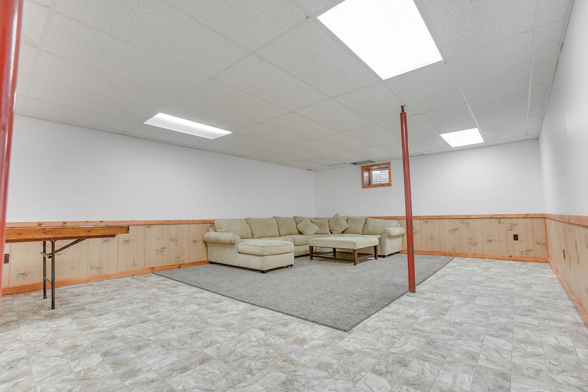 Sitting area in the basement.