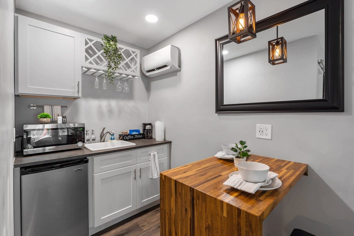Small kitchen and desk for remote workers