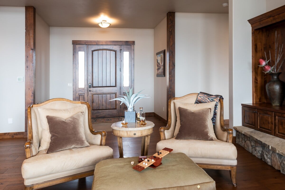 Living room is near the entrance of the home.