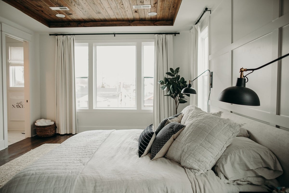 A spacious and luxurious master bedroom featuring a king-size Tempur-Pedic mattress for ultimate comfort.