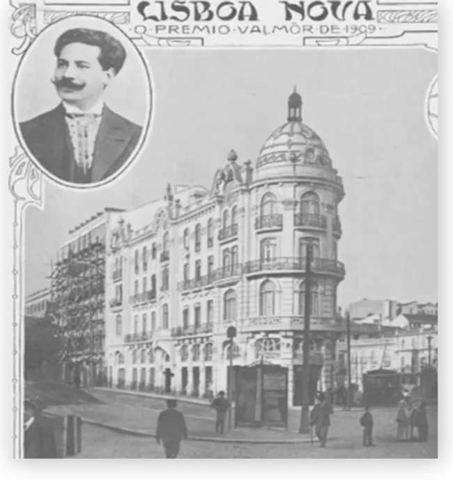 Historic architectural grandeur meets Lisbon's storied past in this vintage postcard showcasing the hotel's Belle Époque heritage and commanding corner presence.