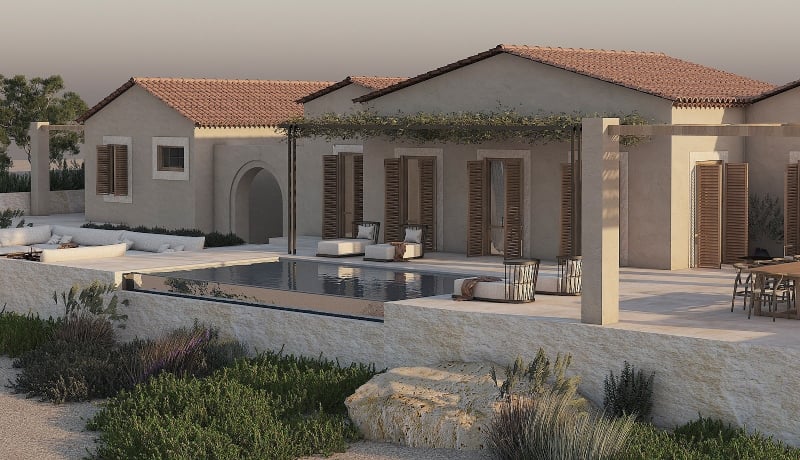 Mediterranean elegance unfolds across terracotta-topped pavilions, where infinity pools mirror dusky skies and native grasses whisper against sun-warmed stone terraces.