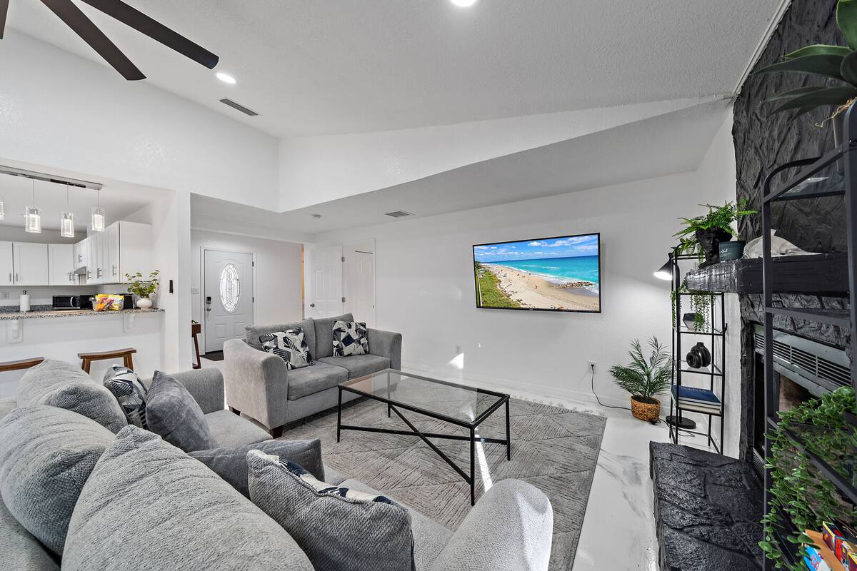 Cozy up on the couch and catch up on your latest shows on the smart TV!