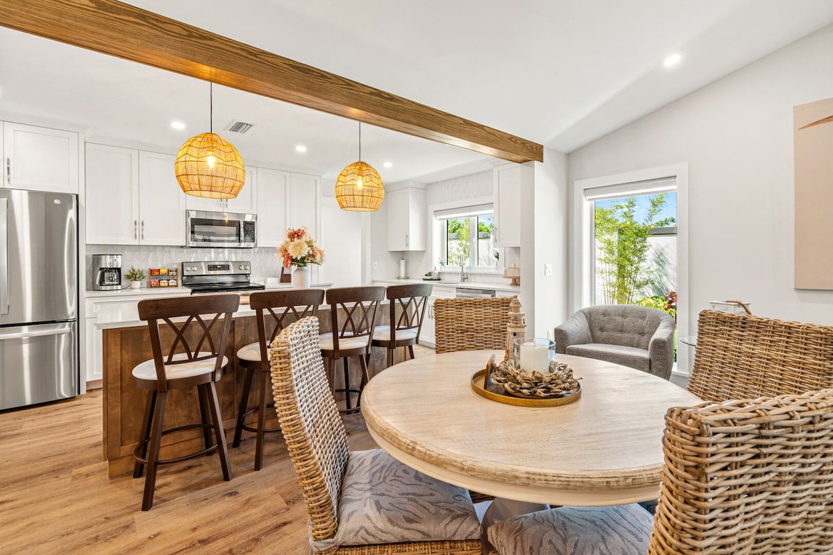 The dining space is situated right next to your kitchen.