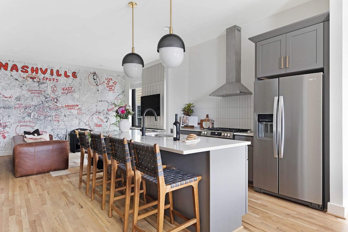 The Banjo - Modern kitchen with plenty of seating along island. 