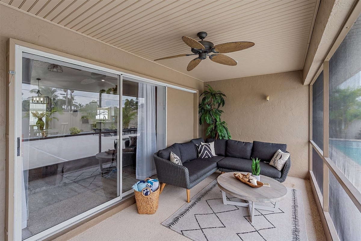 The lanai has a fan! Perfect for those warm Florida days.