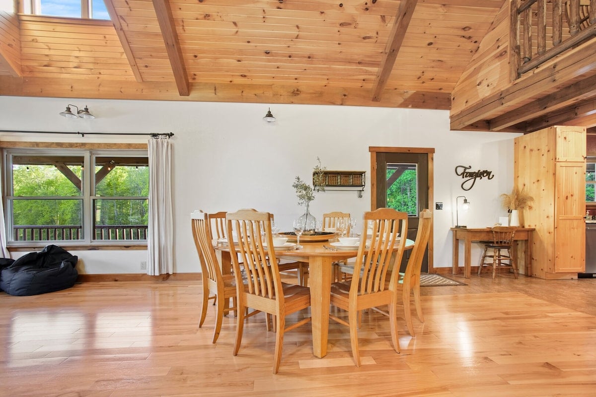 Large round table with seating for 8.