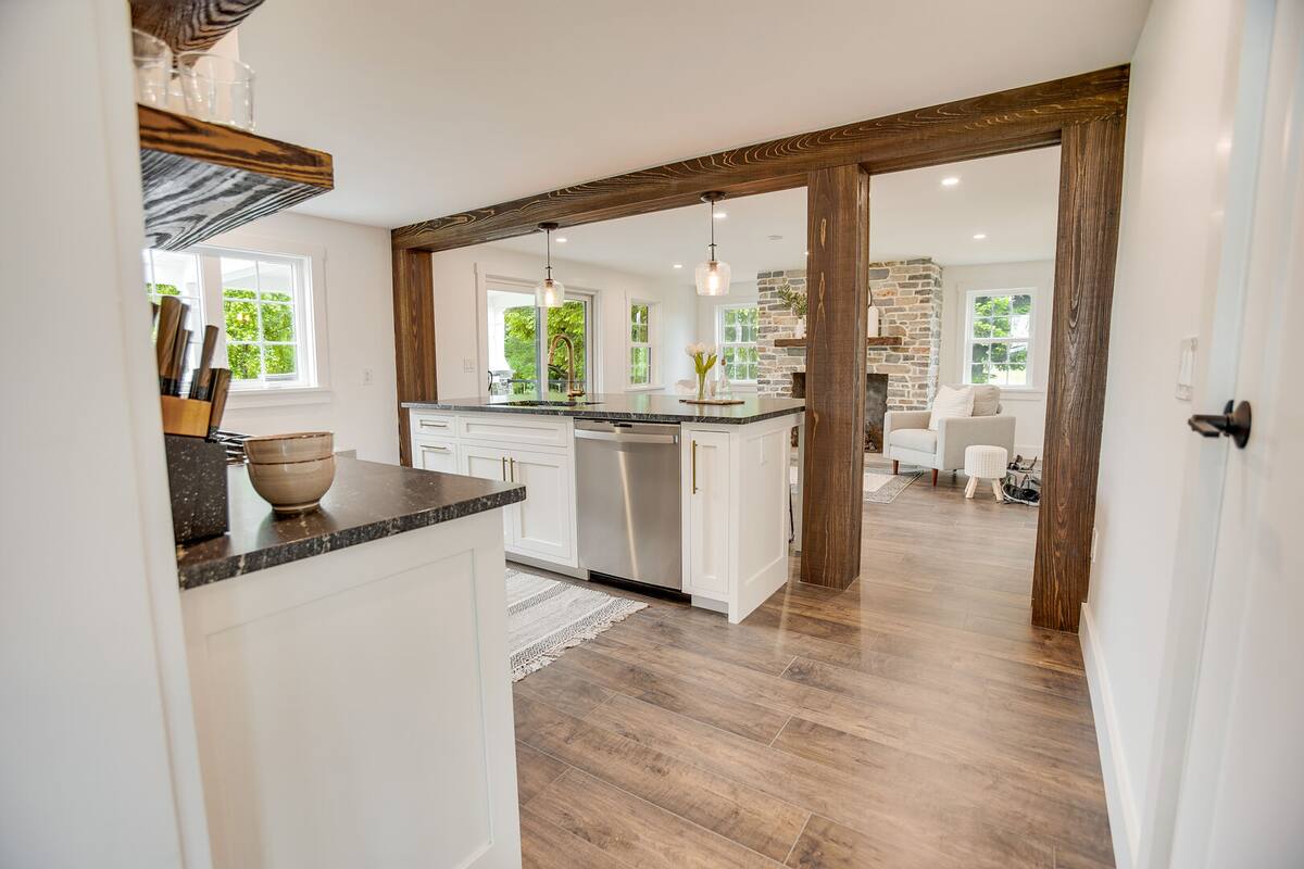 Kitchen fully stocked with all basics needed for cooking and baking (no food). Dishwasher located in the island by the sink.
