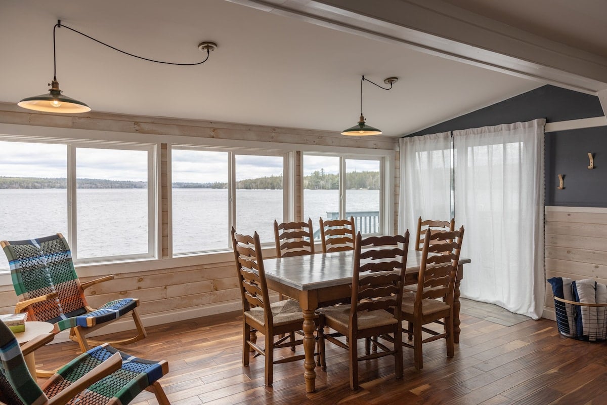 The dining area faces the water and includes incredible views. 