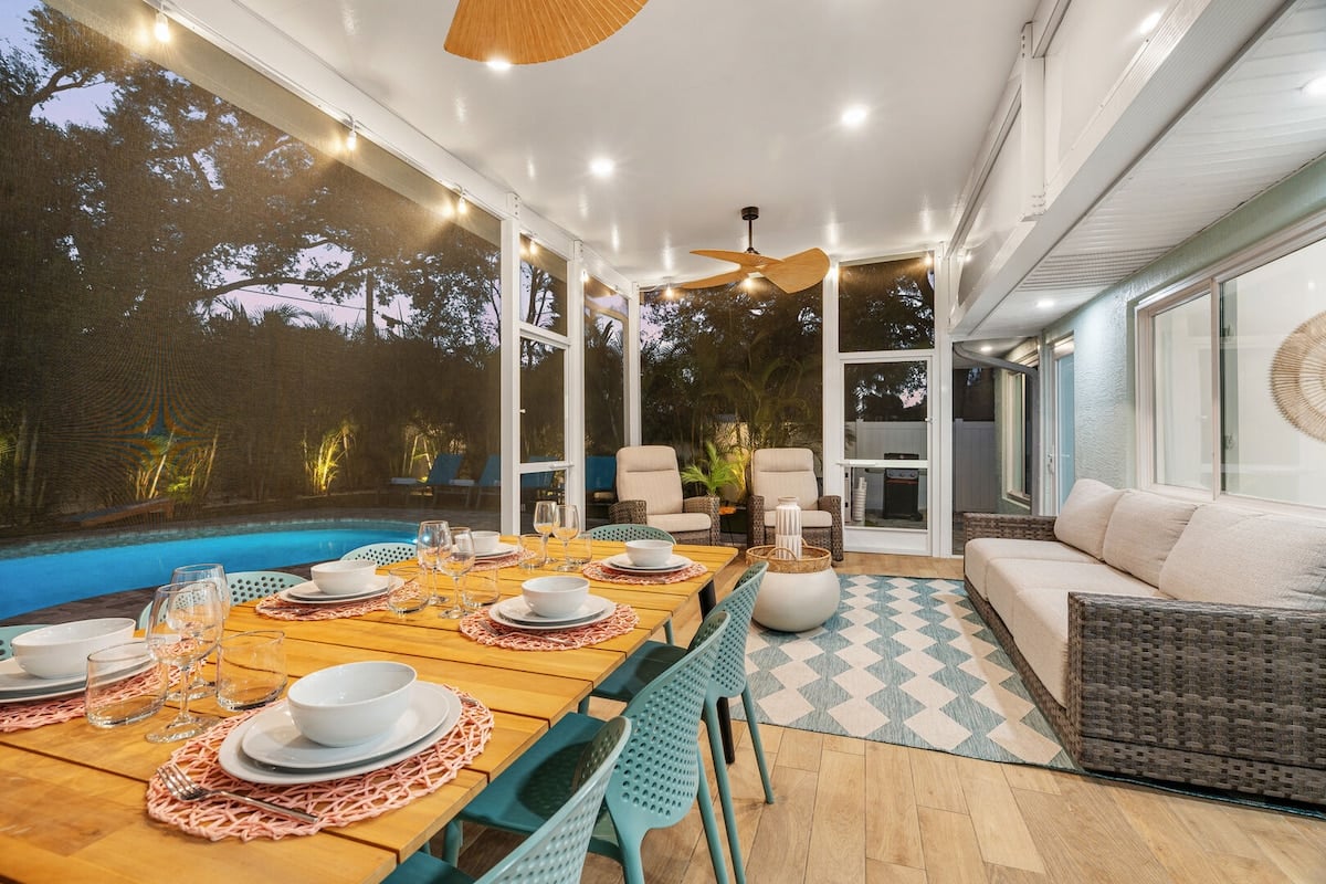 Host your cookout at the large 8 person dining table. The grill is located outside and available or guests to use!