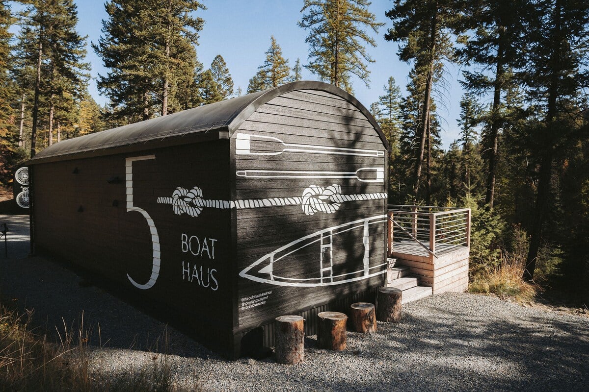 Each cabin provides a unique mural and Montana theme. The BOAT HAUS includes it's own deck, hot tub, picnic table and fire pit and Adirondack chairs.