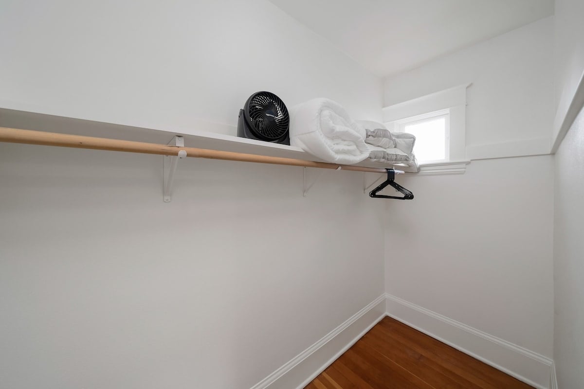 Huge closet allows for great storage. Also extra duvets, fan, and pillows supplied. 