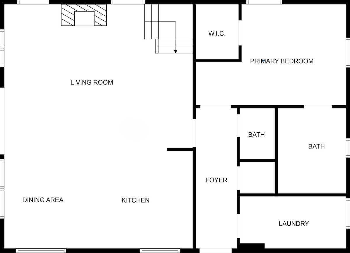 The main level has a laundry room, half-bath, master bedroom (king-bed) with connected master bathroom and office desk area, as well as the open living concept (dining/living/kitchen).  