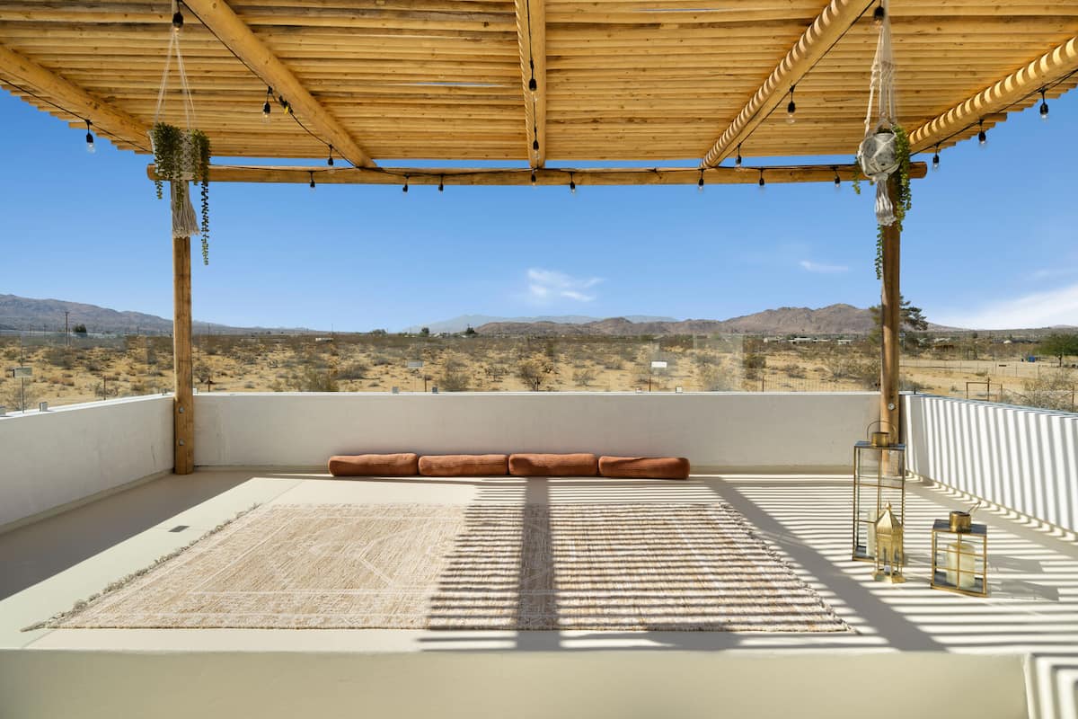 The upstairs deck features a separate space dedicated for yoga and relaxation.