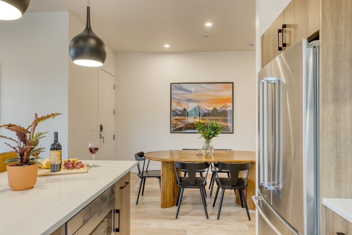 Inviting dining area just off the modern kitchen.