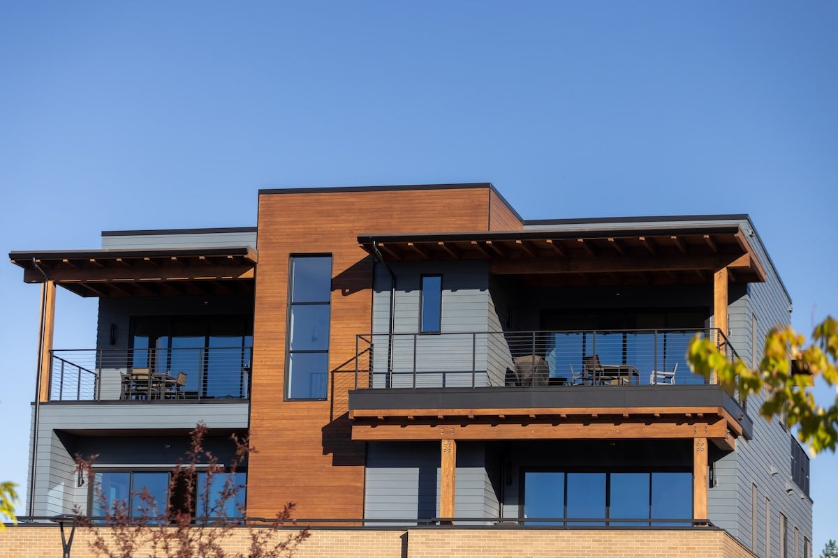 Modern architecture with private covered balconies.
