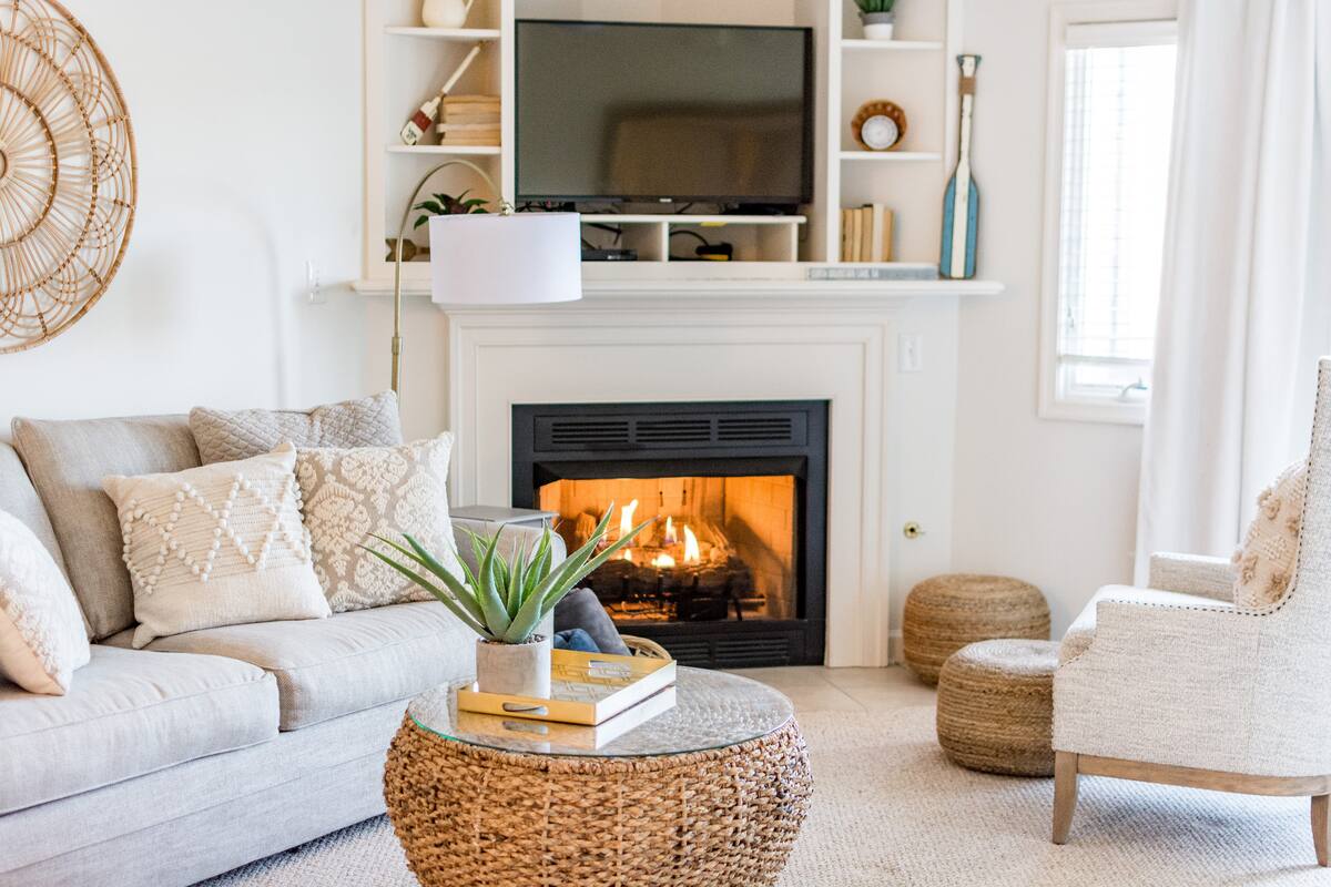 Gas fireplace is perfect for the winter.