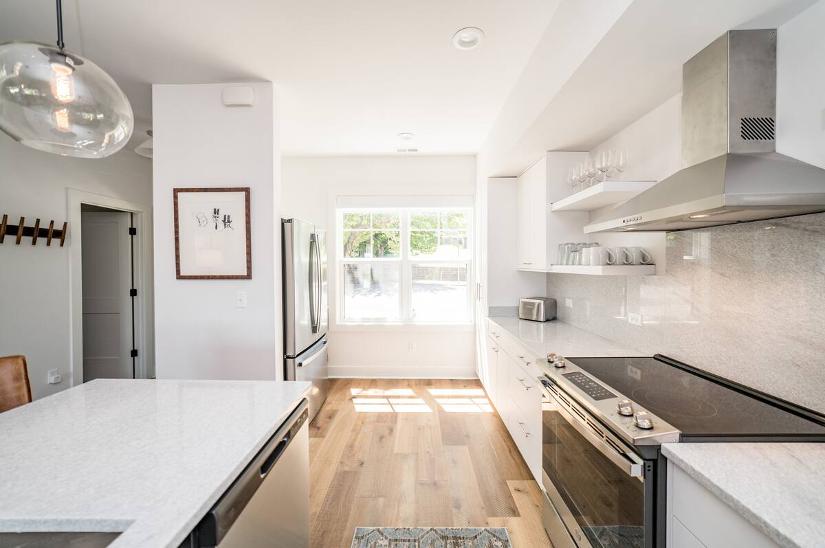 Stainless appliances- stove, fridge, dishwasher, microwave