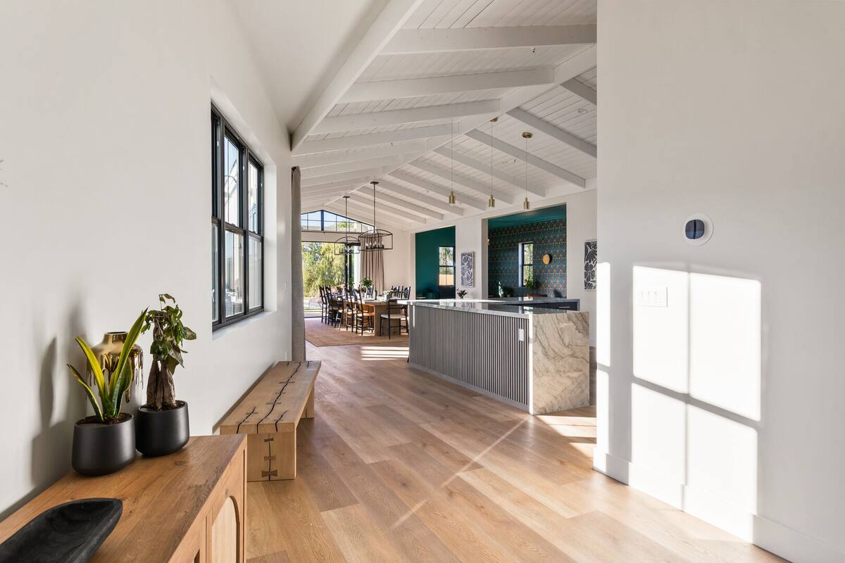 The kitchen and dining room seamlessly connect for open-floor plan living