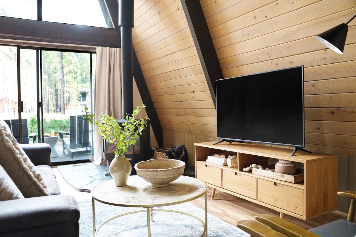 Access the patio through the living room.
