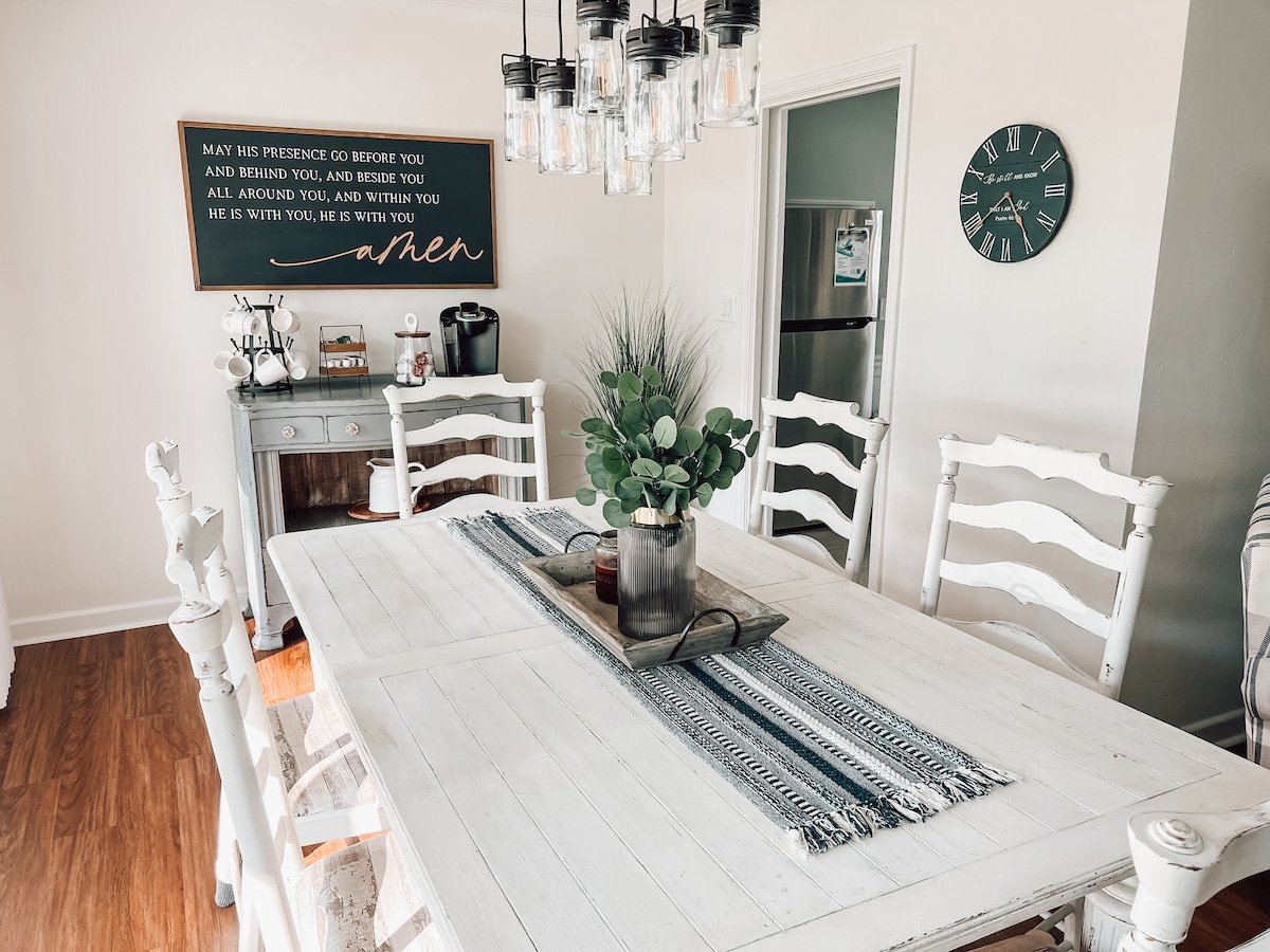 Antique wood design dining table that seats 6