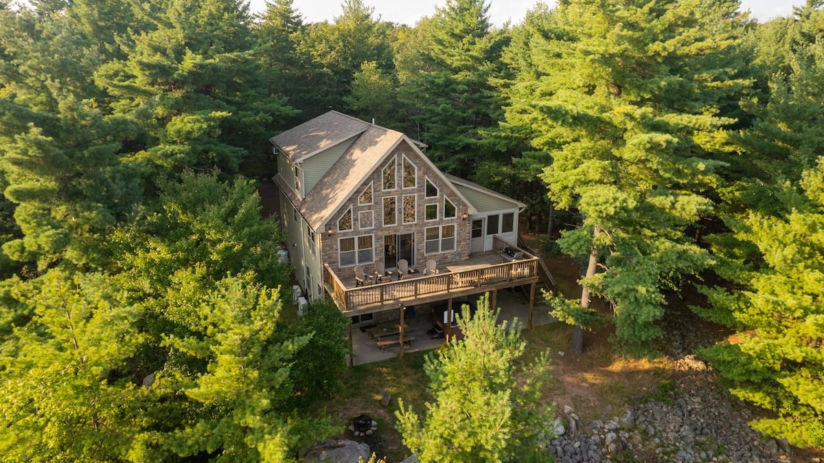 This gorgeous lodge is nestled on a natural glacier-made boulder field!