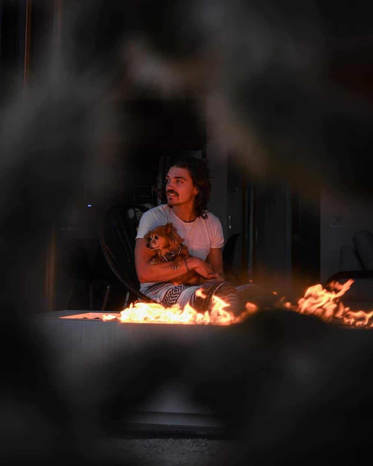 @deanie_babies enjoying the firepit with his foster pup Pappy