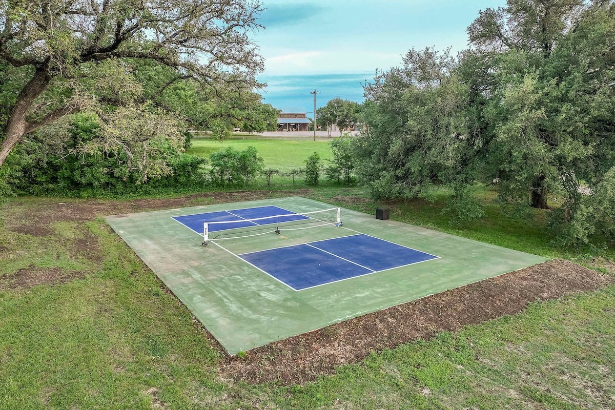 Enjoy a few pickleball games while you're here! The court is a 1-minute walk from the front door.  Paddles and balls are provided for you in a box beside the court. 