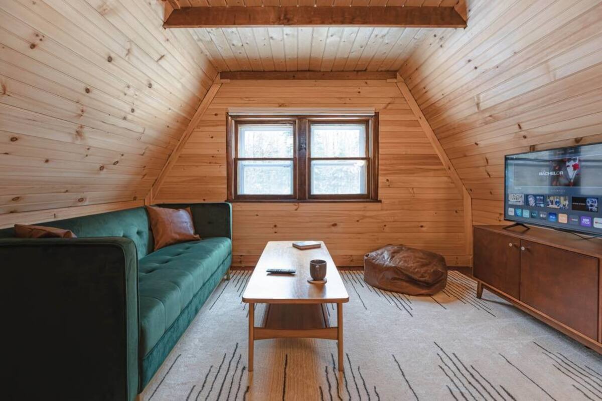 The loft area overlooking the front side of the A.