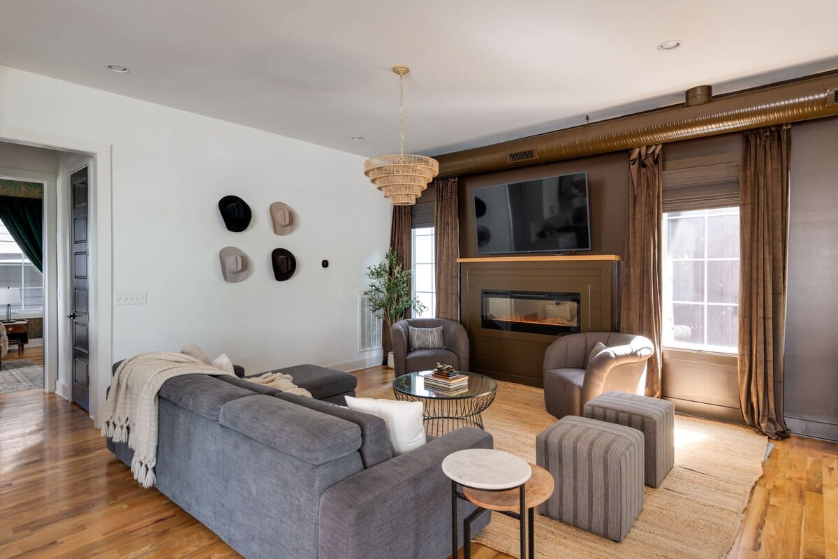 Curl up on the sectional and enjoy a cozy evening indoors