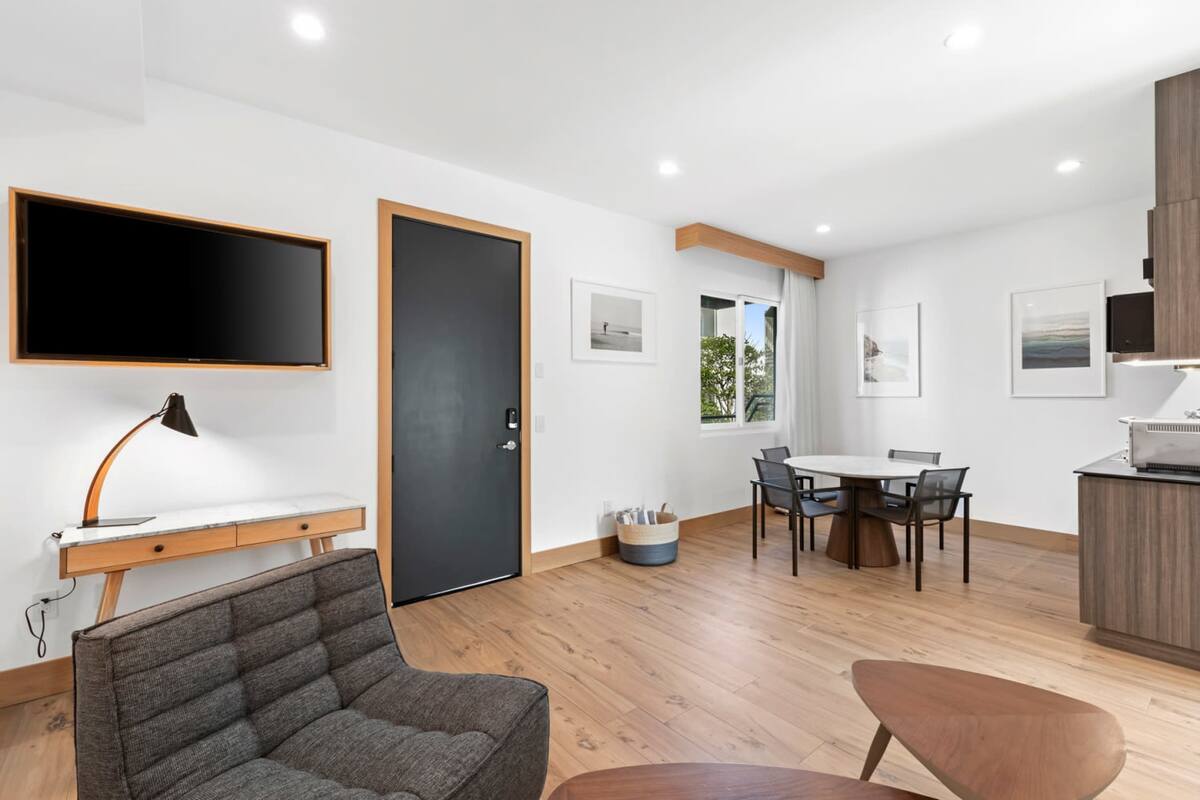 Sit back and unwind in front of the flat-screen TV.