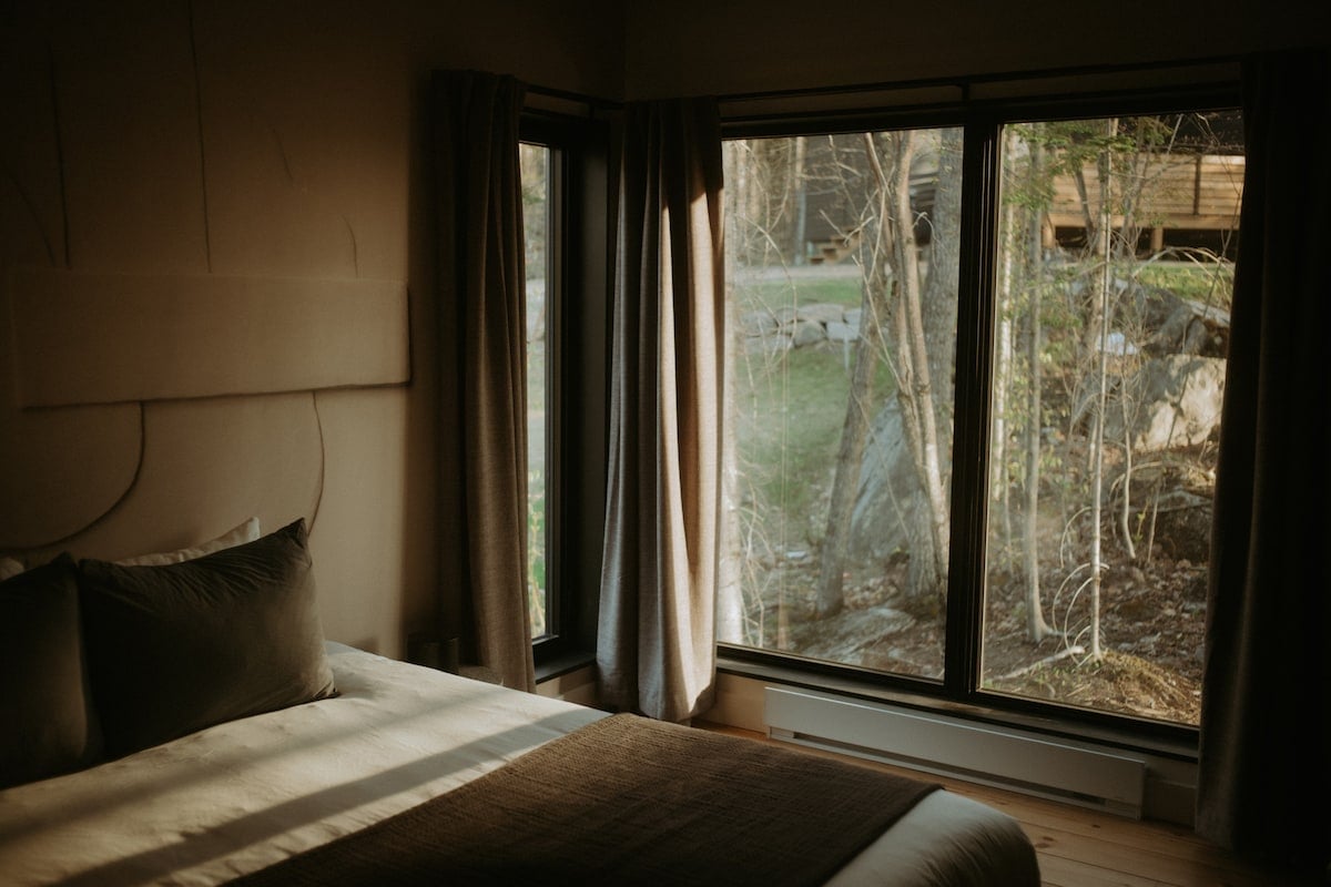 two layers of curtains - one for light, the other for privacy. 