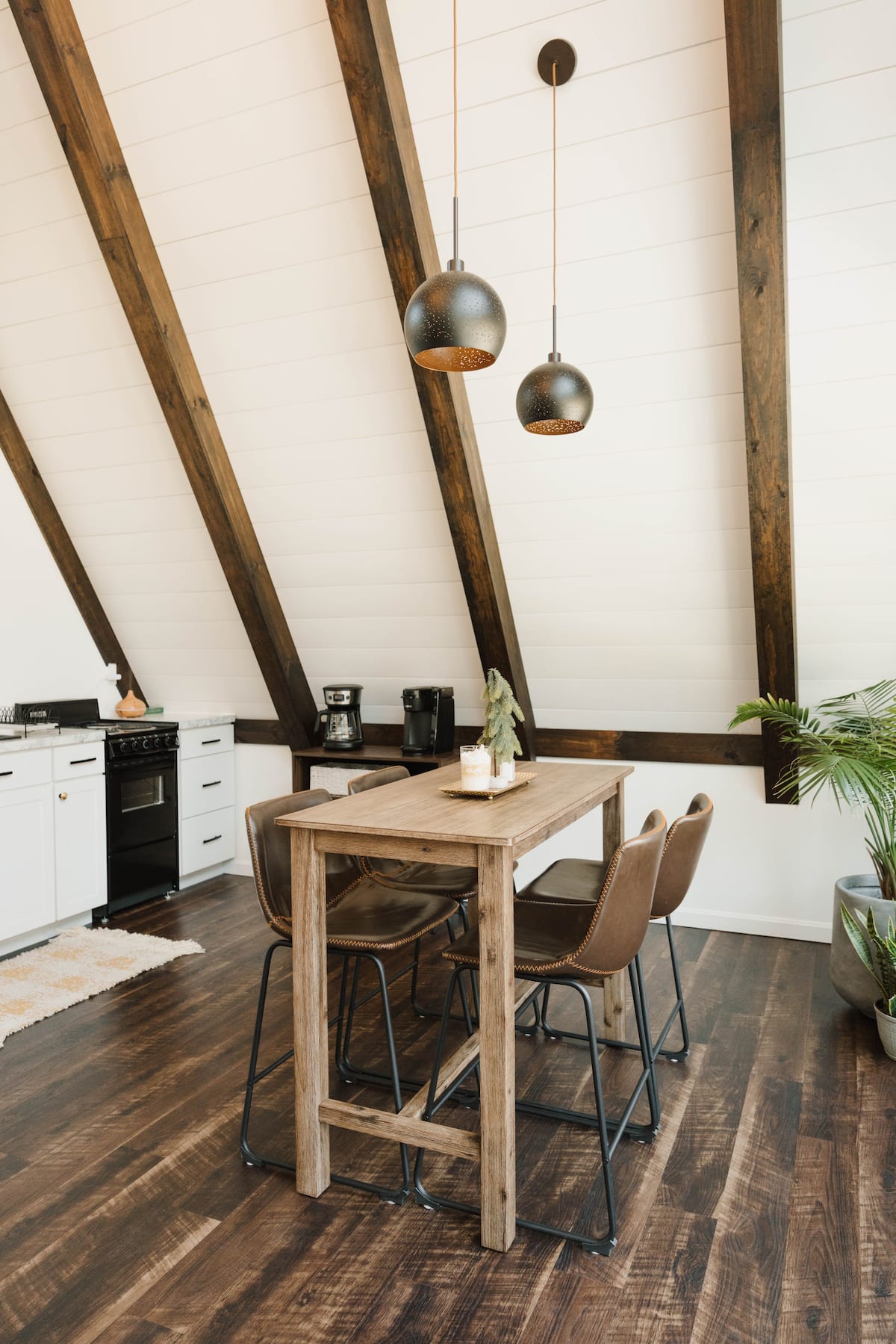 Bar stool height dining table for eating or working.