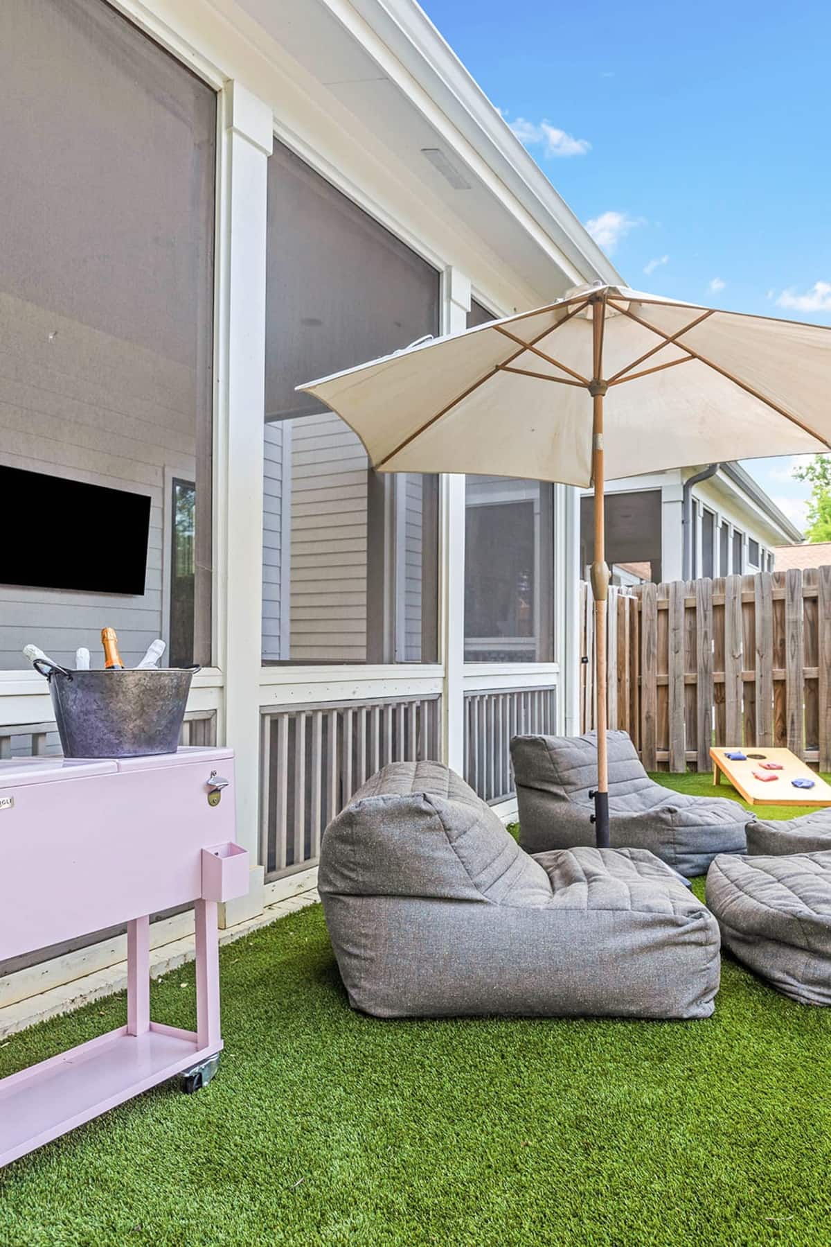 Grab a drink from the cooler and relax in the fenced in backyard. 