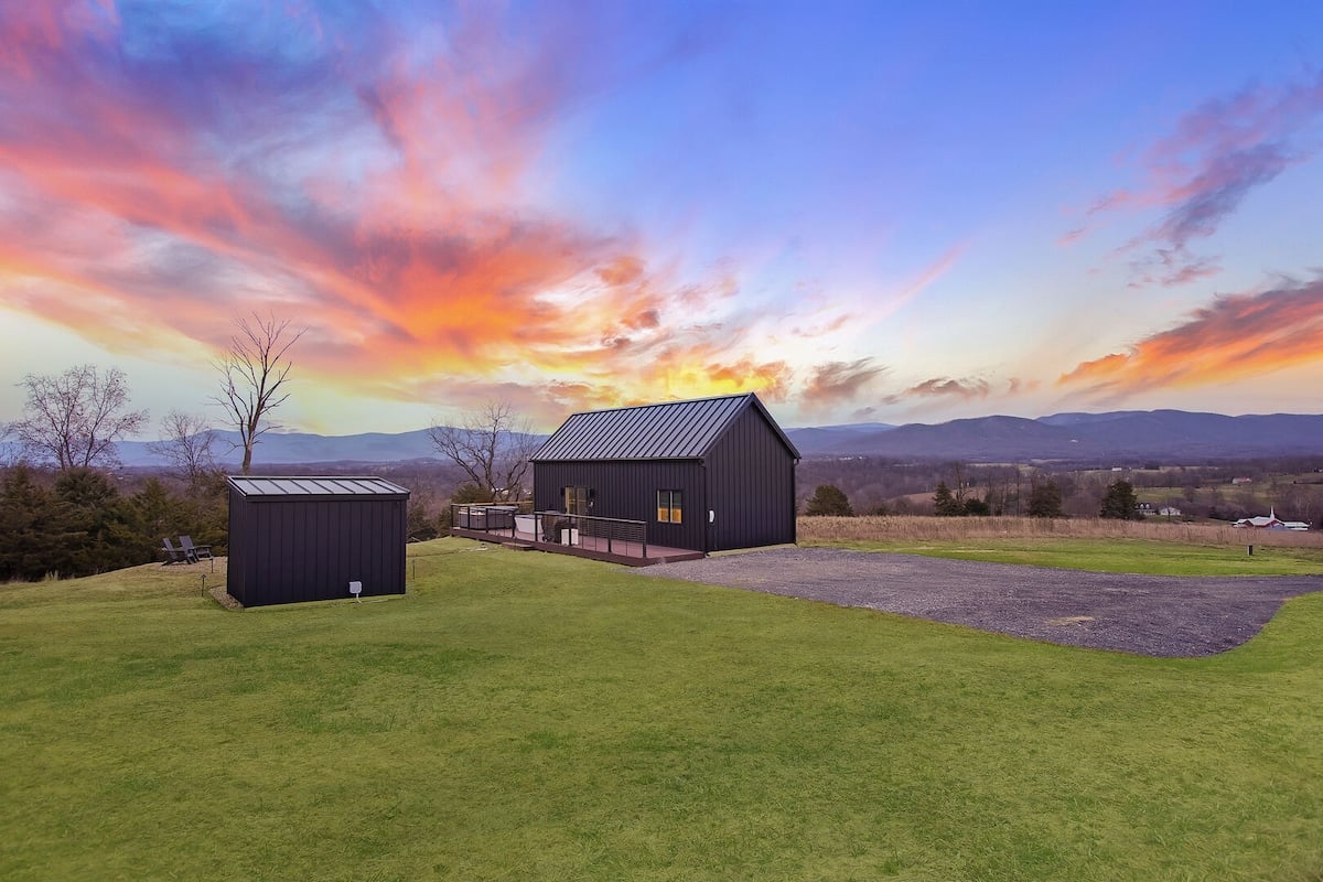 The entrance to the Blue Ridge Mini Lux Retreat 2! Parking and driveway are gravel.