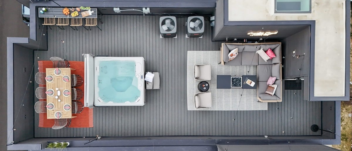 Captivating Aerial View of the Rooftop Gathering Space
