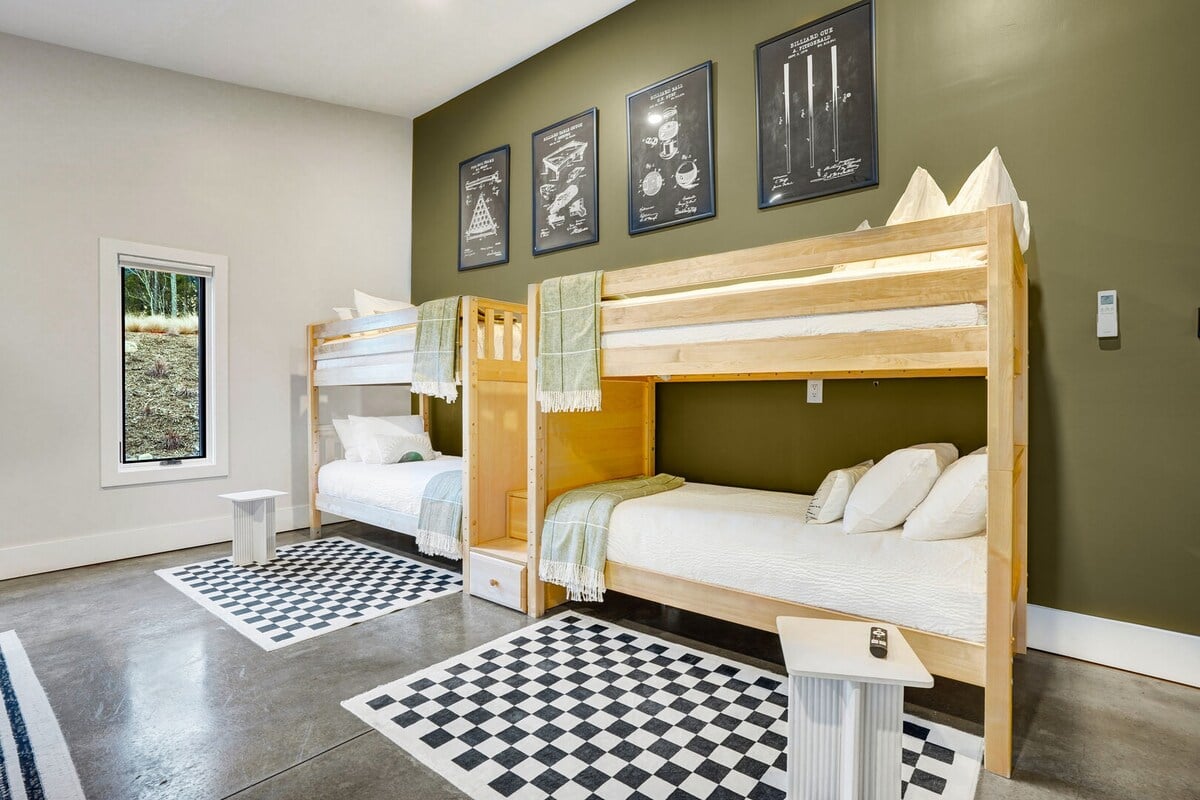 2 twin bunk beds are in the garage (common space) capable of sleeping 4 more people.
