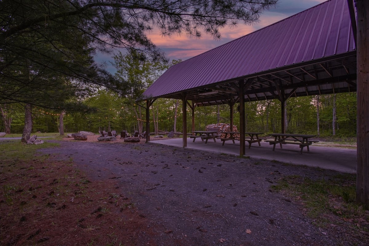 This pavilion located on-site has a full-kitchen and hang-out spot!