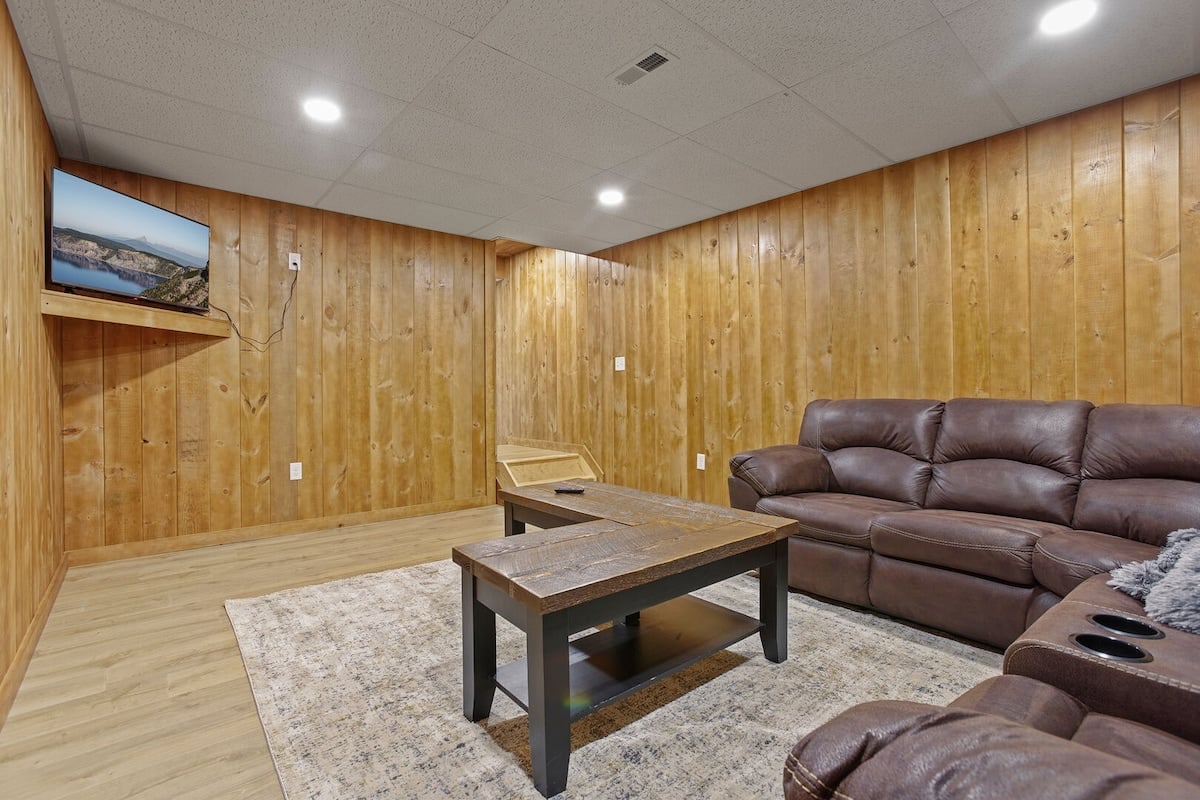 Snuggle up next to the 43" Smart TV for a movie night in the basement!