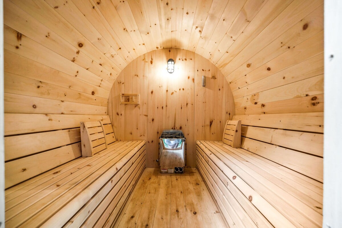 Unwind and recharge in our spacious barrel sauna.