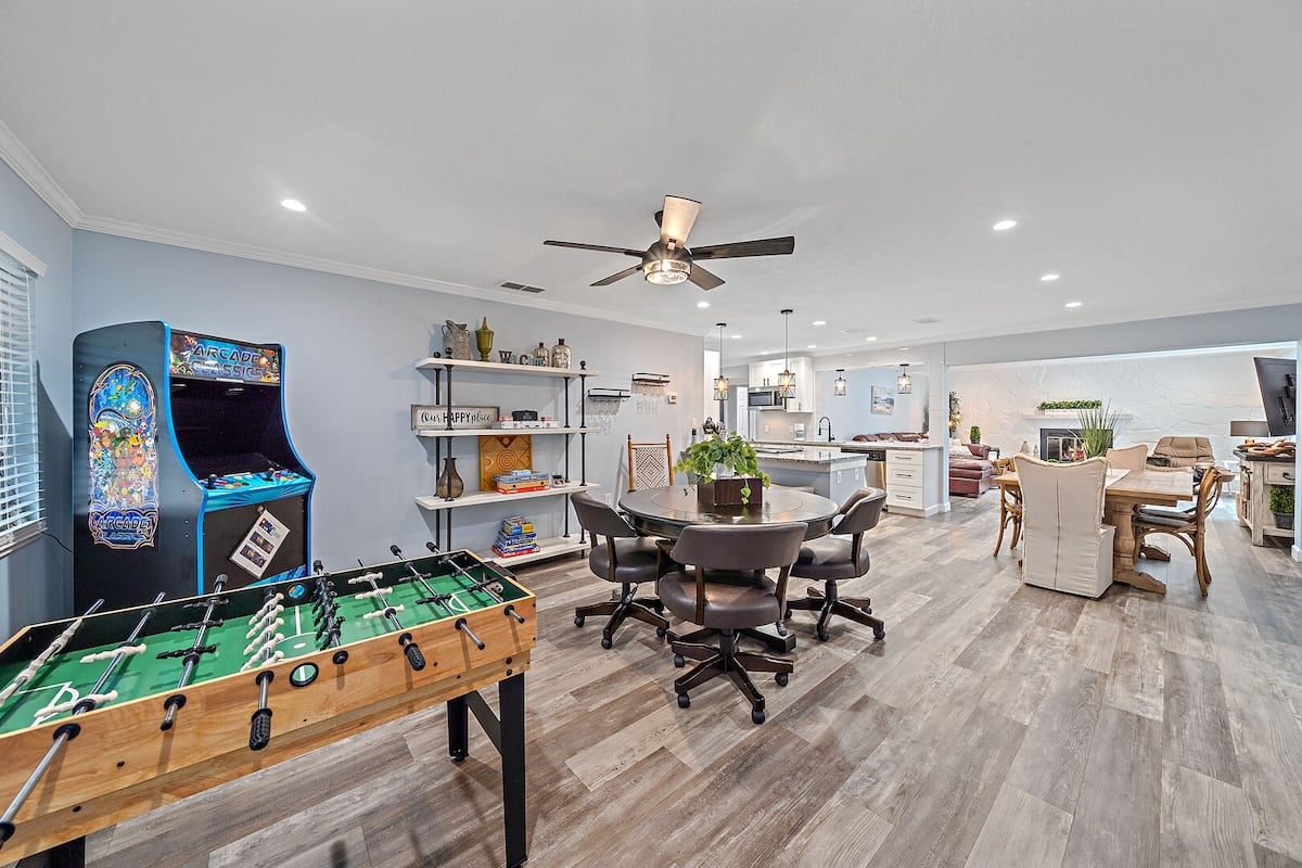 This game room provides the perfect space for some friendly competition.