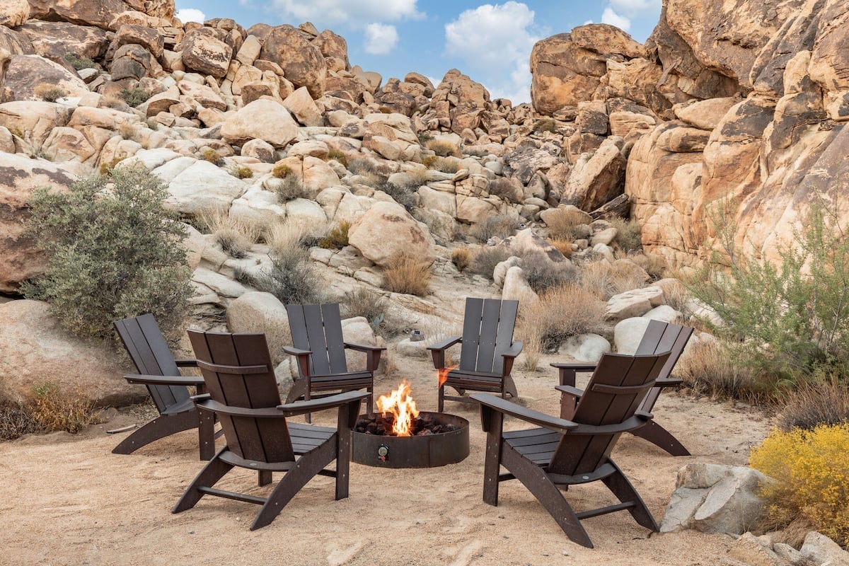 Fire pit nestled within the boulders
