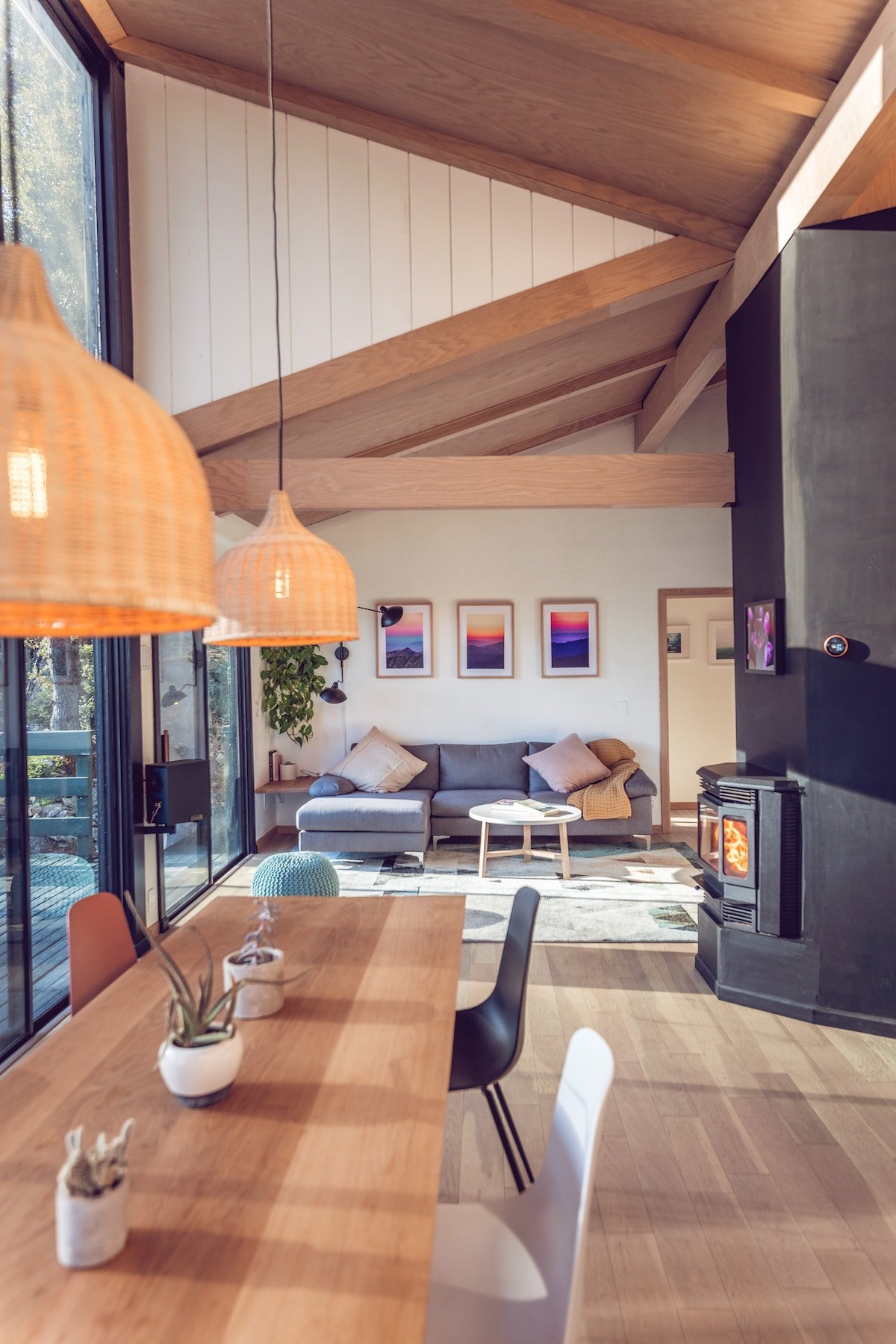 Dining space with cathedral roof