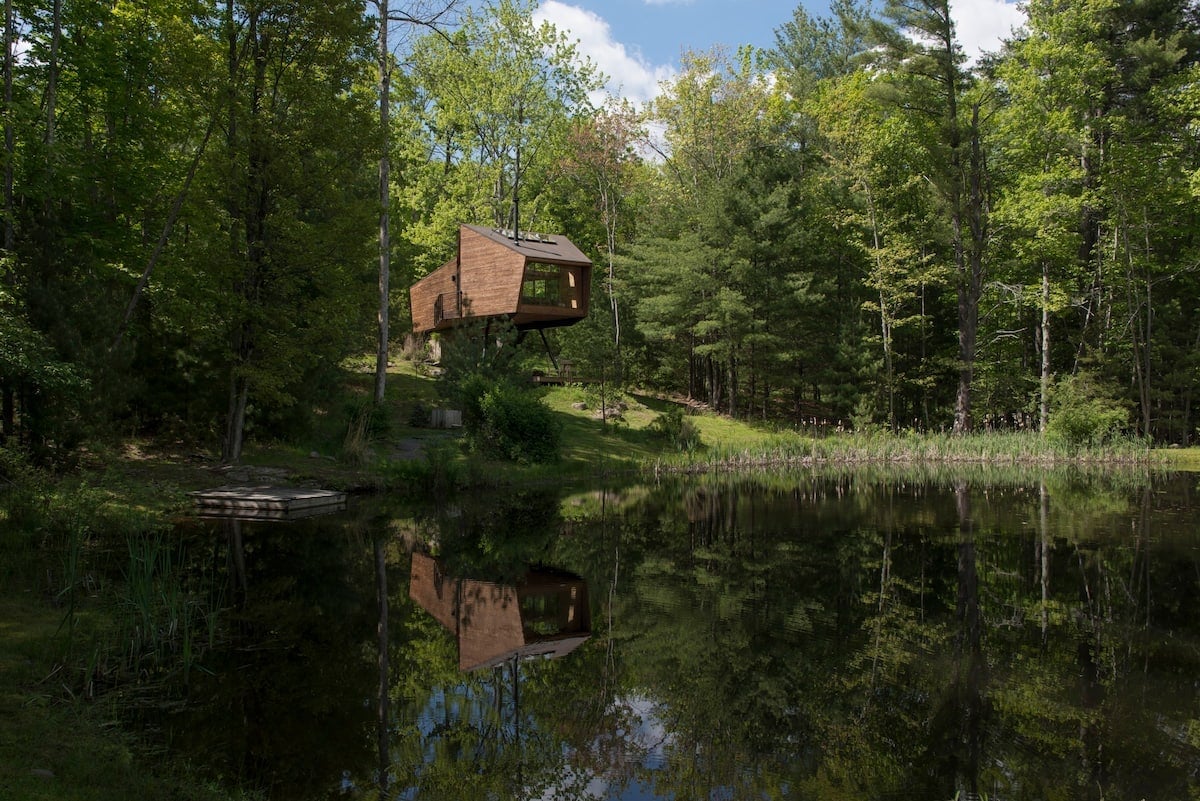 The Treehouse overlooks a natural, swimmable pond