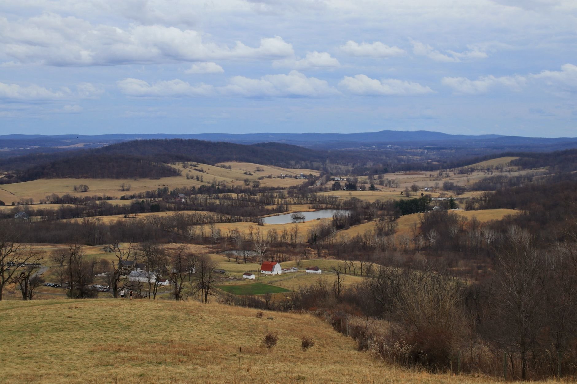 Beautiful winter landscape of Blue Ridge Mountains and valley in Delaplane, Virginia.